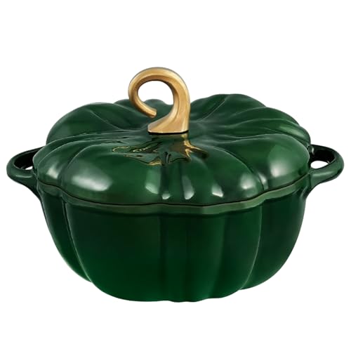 Green Pumpkin Dutch Oven Pot with Lid 3.8 Qt Enamel Cast Iron Fall Decor