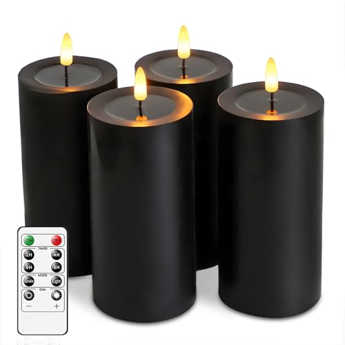 Black Real Wax Flameless Candles with Remote Control - 4 Pack, Halloween Decor