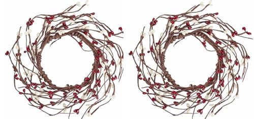 2 Pack Pip Candle Rings - 6.5 Inch Ivory and Burgundy Berry Decor