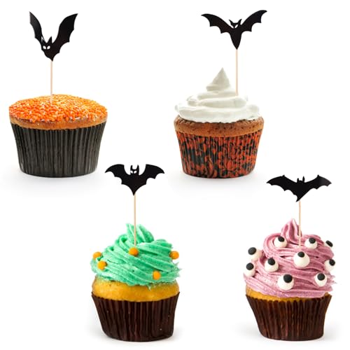 24pcs Halloween Bat Cake Toppers - Baby Shower & Party Decor