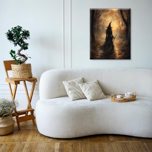 Halloween Witch Canvas Wall Art - Dark Forest Witch Wall Decor - Variation of THIS listing