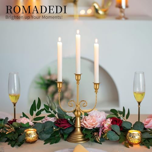 Romadedi Gold 3-Arm Candle Holder Set of 6 - 11.8 Inch Classic Taper Candle Holders