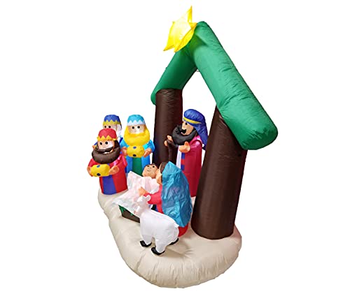 6 Ft Inflatable Nativity Scene with Three Kings Sheep & Cattle – Christmas Holiday Yard Decor