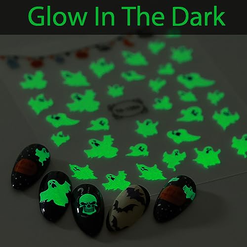 Halloween Glow in The Dark Nail Art Stickers Set - 12 Sheets, Spooky Patterns for DIY Manicure