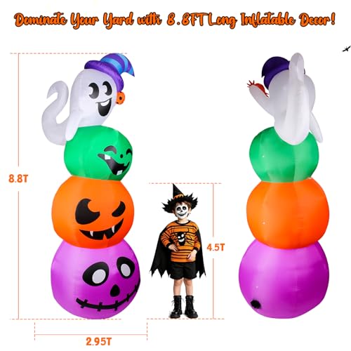 Giant 8.8FT Halloween Inflatable Ghosts and Pumpkins Yard Decor with Lights