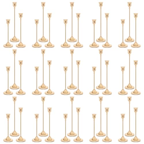 Gold Candlestick Holders Set of 15 (45 PCS) - Metal Taper Candle Holders for Dining & Decor