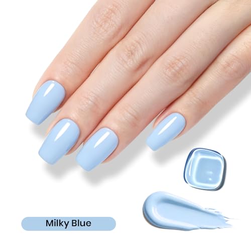 Milky Blue Gel Nail Polish - 15ML, Long-Lasting, Fast Curing, Blue Gel Lacquer - Variation D