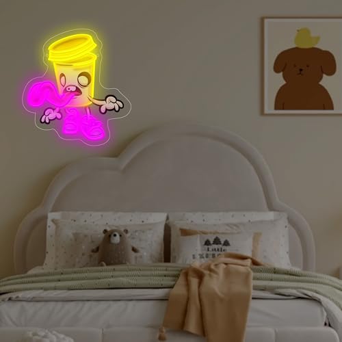 Zombie Cup Neon Sign - Yellow LED Spooky Wall Decor for Halloween & Parties