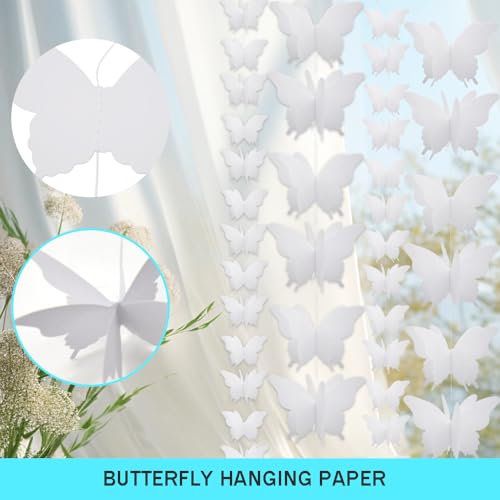 White Paper Butterfly Banner Hanging Decor for Parties & Events - 4 Pieces