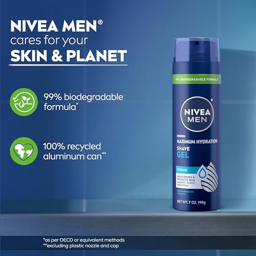 NIVEA MEN Maximum Hydration Shave Gel, with Aloe Vera and Provitamin B5, Shaving Gel for Men, 7 Oz Can, Pack of 3