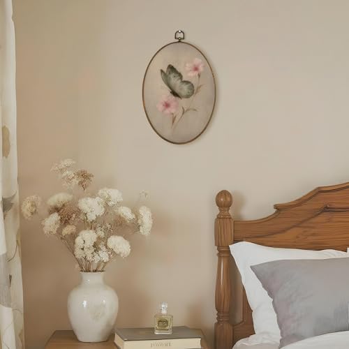 Oval Wall Art Decor - Butterfly Floral Canvas for Home & Bedroom