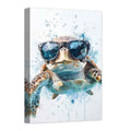 Sea Turtle Wall Art Canvas Prints Bathroom Decor Teal 36x24 Inches - Funny Turtle with Glasses
