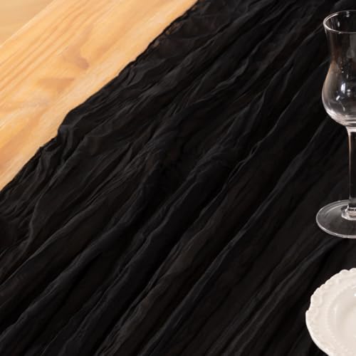DeZerlor Black Cheesecloth Table Runners 2 Pack - Halloween Boho Decor