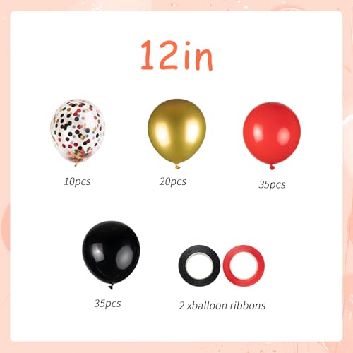 Black Red Gold Balloons Set - 100pcs 12-inch Latex Confetti & Solid Colors for Party