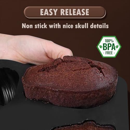 Halloween Silicone Skull Mold 3 Shapes, Large Nonstick Bakeware for Cake Pizza Soap Ice - 2PCS