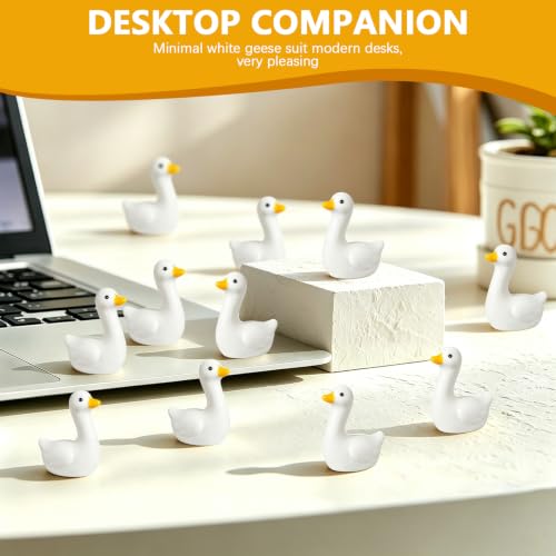 Mini Resin Goose Figurines Set - White Tiny Desktop Decor for Gardens, Office, Gifts