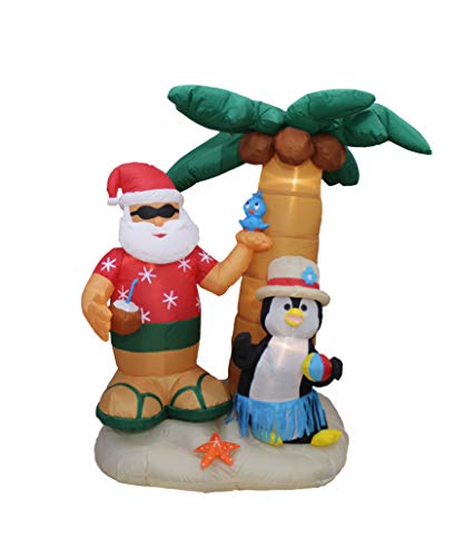 7 ft Inflatable Santa Claus & Penguin Holiday Yard Decor with Palm Tree