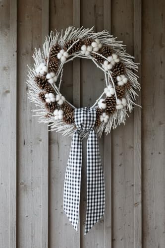 Black White Checkered Sash for Wreaths - 2 Pack Halloween & Modern Decor - Variation of Black White