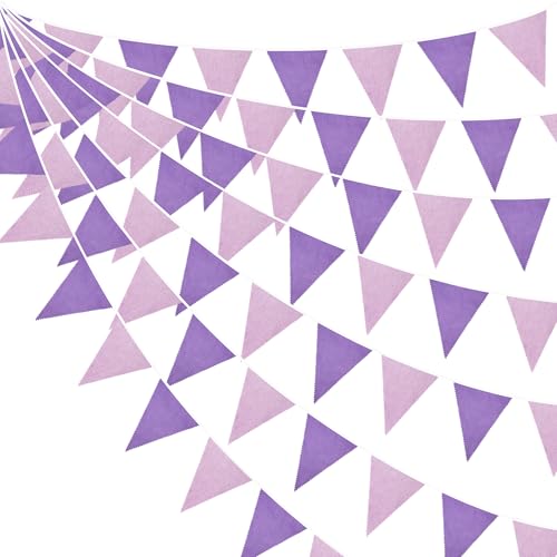 Purple Burlap Banner Triangle Flags - 46Ft Party Garland for Wedding and Celebration - Variation: Purple