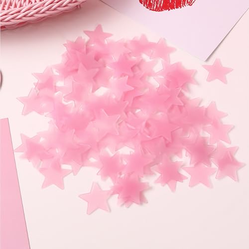 Pink Glow in The Dark Star Stickers - 200 Pieces Ceiling Wall Decals for Bedroom & Home Decor - DIY Starry Sky Murals