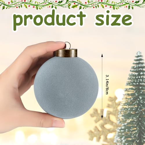 Velvet Christmas Ball Ornaments Bulk 15Pcs Flocked Tree Decorations Dusty Blue 3.15 Inch
