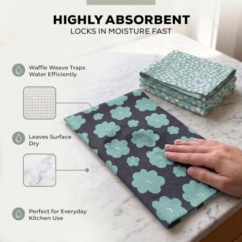Turquoise Microfiber Dish Towels 2-Piece Set - Waffle Weave Kitchen Towels with Hanging Loops