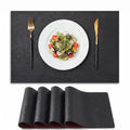 Black Faux Leather Placemats Set of 4 - 12 x 18 Inches Rectangular, Reversible & Waterproof