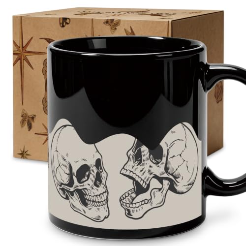 Half Skull Skull Coffee Mug 11oz - Spooky Halloween Black Ceramic Cup