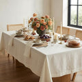 Ivory Linen Tablecloth 60 x 144 Inches - Handcrafted European Flax for Dining