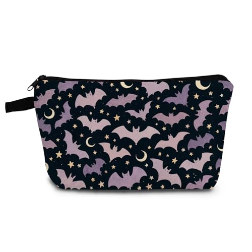 Small Cosmetic Bag with Crescent Moon Bat Print - Variation hzj0990