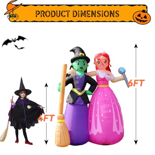 6FT Inflatable Witch Sisters Halloween Yard Decorations with Built-in LEDs, Outdoor & Indoor Spooky Decor