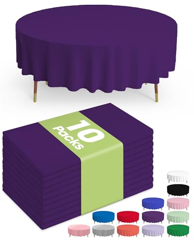 Purple Disposable Round Plastic Table Cloth 84 Inch for Parties & Events - 10 Pack