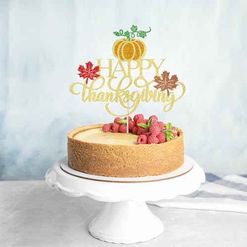 Thanksgiving Cake Topper - Fall Pumpkin Maple Leaves Decoration - Happy Thanksgiving Variation