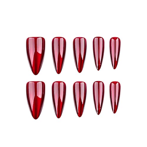 Halloween Press On Nails - Long Red Stiletto with Cat's Eye Design - Almond Style-22