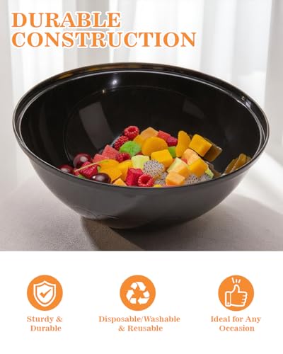 Black Plastic Serving Bowls 150oz, 4 Pack - Matte Finish, Durable & Large Capacity