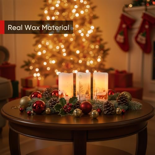 Homemory Christmas Flameless Candles with Remote - House, Santa Claus, Elk