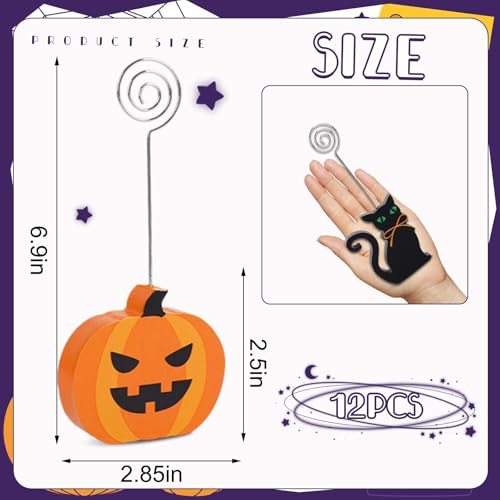 Halloween Wooden Place Card Holders Set of 12 Ghost Pumpkin Black Cat Table Markers