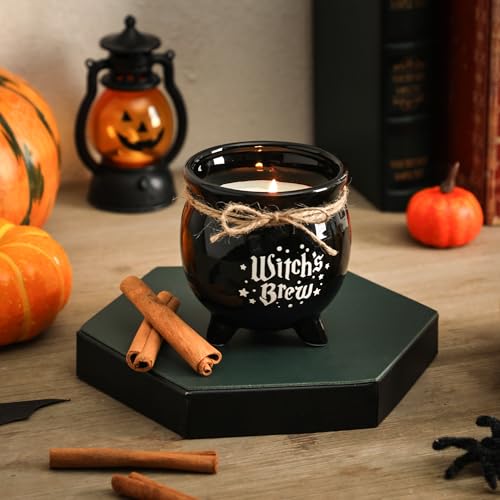 Halloween Cauldron Candle with Ghost Design - Spooky Autumn Decor, 8oz Pumpkin Cinnamon Scented
