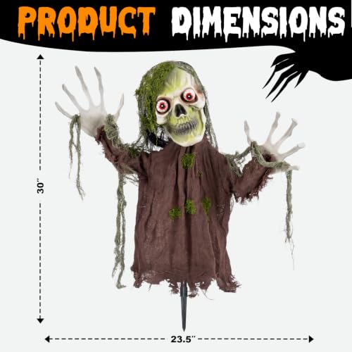 Outdoor Halloween Animatronic Zombie Groundbreaker with Light-up Eyes & Creepy Sound Effects