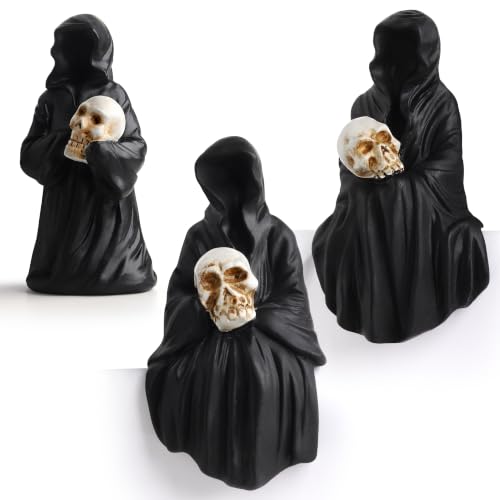 Halloween Gothic Resin Grim Reaper Figurines Set - Dark Tabletop Decor, 3 Pieces