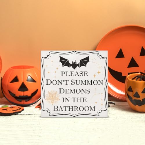 EUDOSI Halloween Bathroom Wood Sign Decor - Funny Blood Curdling Theme - PLEASE