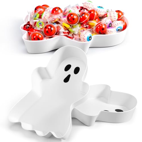 Halloween Ghost Candy Bowls Set - Spooky Boo Plastic Serving Trays, 2 Pieces