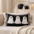 Halloween Ghost Lumbar Pillow Covers Set - Black & White Cotton Linen 15x20