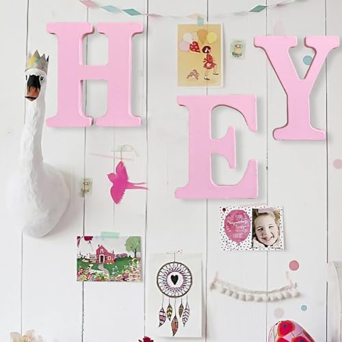 Pink Wooden Letters Unfinished Wall Decor Sign for Crafts & Home Projects - Variation A