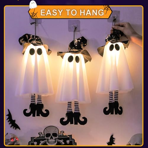 Halloween Spooky Ghost Light-Up Hanging Ornament Set - Black Hat Variation