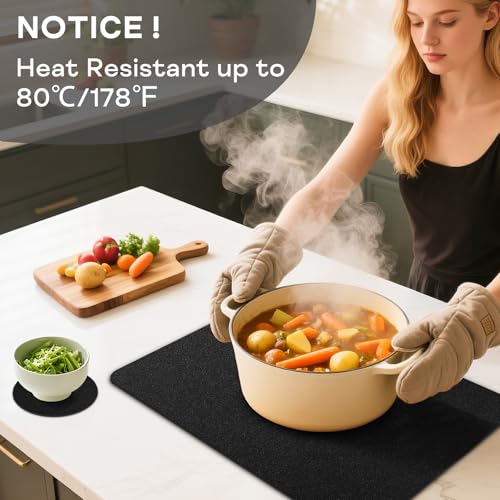 Black Vinyl Placemats Set of 6 - Waterproof & Heat Resistant Faux Leather