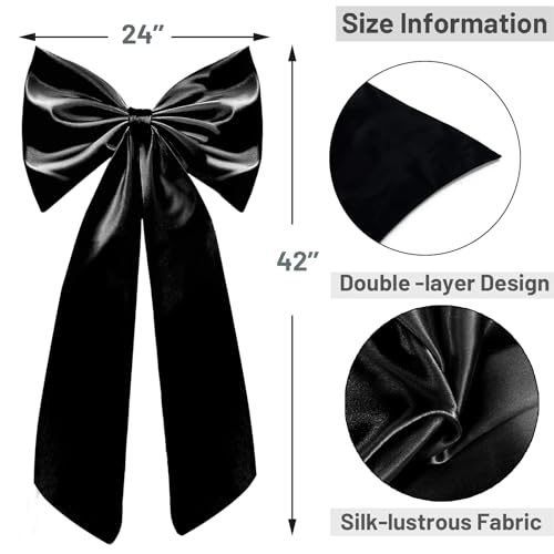 Black Satin Ribbon Tie Hanging Decor - 24x42 Inch Large Black Bow - Elegant Party Backdrop