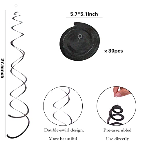 Black Iridescent Party Hanging Swirl Decorations - 30 Pieces