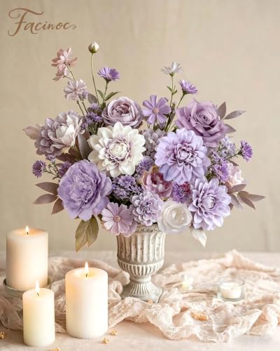 Purple Lavender Lilac Artificial Flower Set - Silk Roses, Dahlias & More