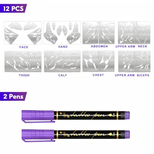 Anime Purple Temporary Tattoo Stencils & Markers Set for Cosplay & Body Art